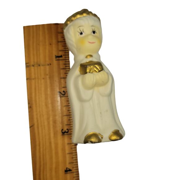 9 Pc Vintage White & Gold Porcelain Nativity Set Figurines Christmas Decoration - Picture 9 of 15